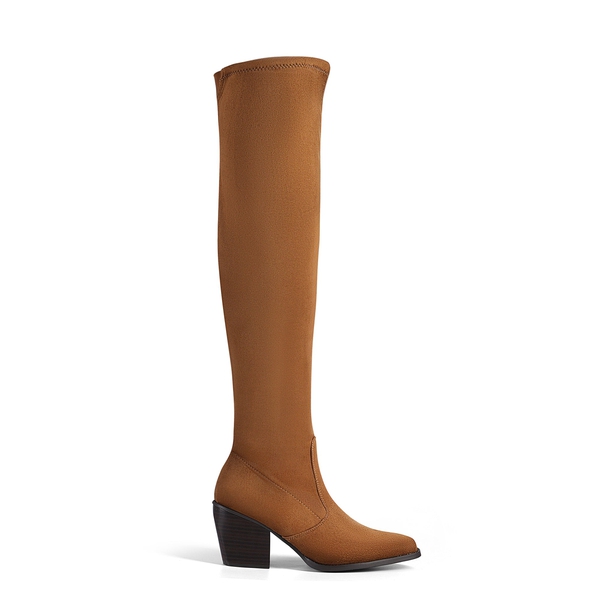 Pointed Toe Thigh High Boots - BROWN SUEDE - 2